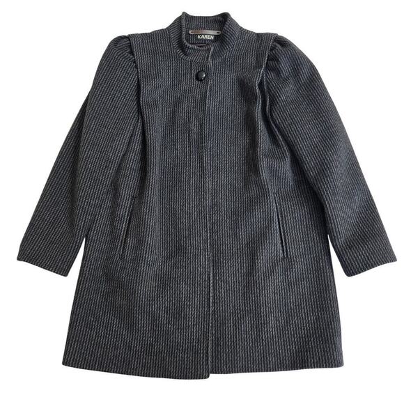 Vintage Karen Womens Wool Cashmere Peacoat Size Medium Black Gray 80s Whimsigoth - Picture 1 of 13